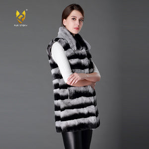 Real rex rabbit fur vest for women winter stand-up collar Chinchilla color 16210