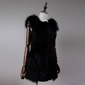 UE 20 FS17209 Real Rabbit fur vest with the raccoon fur shoulder pocket decoration