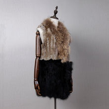 Load image into Gallery viewer, Women&#39;s Natural Fur Vest Rabbit Fur Knitted with Raccoon Collar 162100