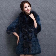 Load image into Gallery viewer, Real Rabbit fur Coat with Raccoon fur Collar and cuff 15152