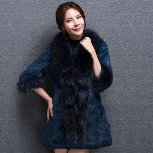 Real Rabbit fur Coat with Raccoon fur Collar and cuff 15152