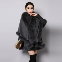 Load image into Gallery viewer, UE FS15726 Double face wool Cashmere Shawl Poncho for Women Fox fur Collar and Trim