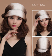 Load image into Gallery viewer, Women&#39;s Hats Winter Real Rex Rabbit Fur Hat Wool Visor Ski Hat 13620