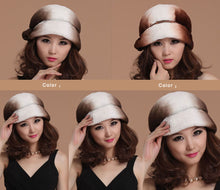 Load image into Gallery viewer, Women&#39;s Hats Winter Real Rex Rabbit Fur Hat Wool Visor Ski Hat 13620