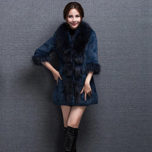 Load image into Gallery viewer, Real Rabbit fur Coat with Raccoon fur Collar and cuff 15152