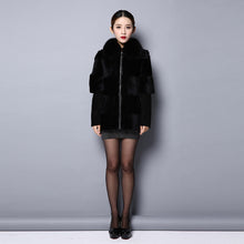 Load image into Gallery viewer, Real Rabbit fur coat jacket for women winter Fox fur collar 151242