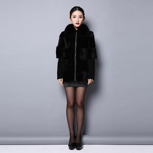 Real Rabbit fur coat jacket for women winter Fox fur collar 151242