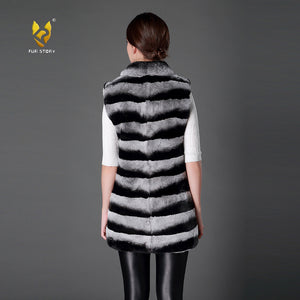 Real rex rabbit fur vest for women winter stand-up collar Chinchilla color 16210