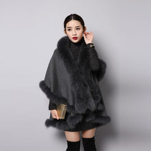 Load image into Gallery viewer, UE FS15726 Double face wool Cashmere Shawl Poncho for Women Fox fur Collar and Trim