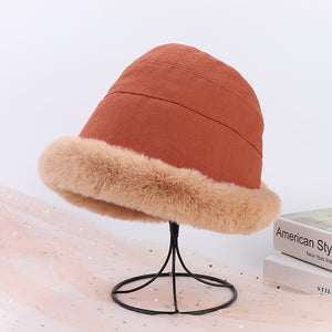 Women's plush bucket hat Mongolian hat in winter 22624
