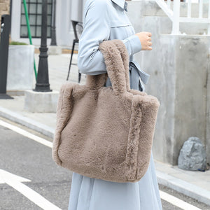 Large Fluffy Tote Bag for Women Plush Handbag Furry Hobo Bag 22438