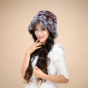 Warm Hat Winter Cap Winter Beanie Women's Knitted Real Rex Rabbit Fur Hat Cloche Fedora Cap Fur Story FS14607