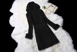 Women's Natural Long Lamb Fur Coat Double Faced Fur Coat with Fur Hood