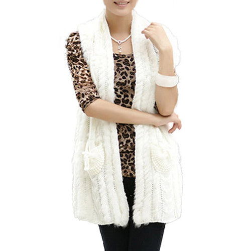 Women's Knitted Natural Rabbit Fur Vest Casual Waist Coat