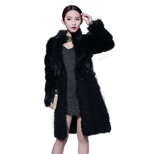 Natural Fox Fur Coat Lamb Fur Overcoat Top Quality Fur Jacket Women's Long Outwear
