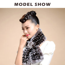 Load image into Gallery viewer, Women&#39;s Rex Rabbit Fur Scarf Ladies Flowers Crochet Winter Warm Knitted Fashion Scarf Scarves for Women