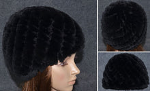 Load image into Gallery viewer, Women Knitted Real REX Rabbit Fur Hat Skullies Beanie Headgear 060108