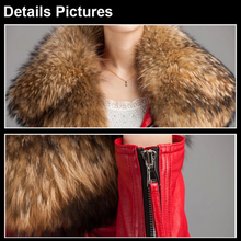 Load image into Gallery viewer, Women&#39;s Short Genuine Sheep Leather Coat with Raccoon Fur Collar