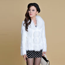 Load image into Gallery viewer, Women' Real Rabbit Fur Jacket with Real Fox Fur Collar Real Fur Jacket Coat 010119