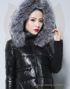 Women's Genuine Sheep Leather Down Jacket Warm  Coat Female