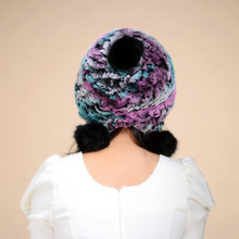 Load image into Gallery viewer, Women&#39;s Tight Knitted Real REX Rabbit Fur Hat Beanie Fur Fox Fur Pompom 14605