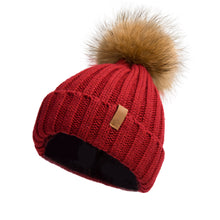 Load image into Gallery viewer, Knitted Beanie Hat with Fur Pom