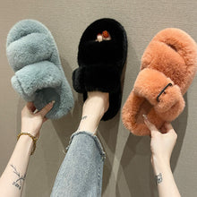 Load image into Gallery viewer, Womens Open Toe Slipper with Cozy Lining， Faux Rabbit Fur Sandals 22S04