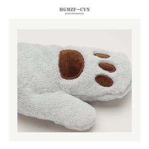Cute Full Finger Gloves Fluffy Plush Winter Warm Mittens For Women 22835