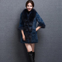 Load image into Gallery viewer, Real Rabbit fur Coat with Raccoon fur Collar and cuff 15152