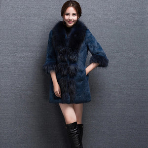 Real Rabbit fur Coat with Raccoon fur Collar and cuff 15152