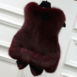 UE FS16288 Women's Genuine fox fur vest small water drop design