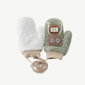 Cute Bear Lamb Velvet Mittens Women's Winter Thick Warm Halter Gloves 22839