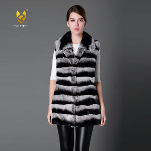 Real rex rabbit fur vest for women winter stand-up collar Chinchilla color 16210