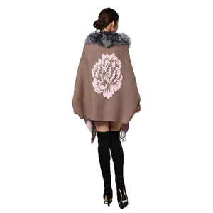 UE FS15729 Real double face Cashmere Wool Shawl Poncho for Women Fox fur Collar