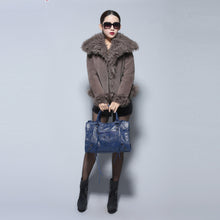 Load image into Gallery viewer, Real leather suede jacket for women lamb fur collar and sleeve cuff 14161