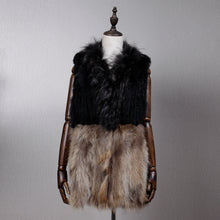 Load image into Gallery viewer, Women&#39;s Natural Fur Vest Rabbit Fur Knitted with Raccoon Collar 162100