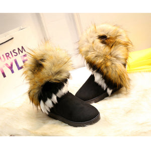 Women's Furry Fluffy Snow Boots Faux Fur Boots Winter Warm Mid Calf Boots 22S33