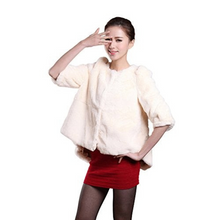 Load image into Gallery viewer, Women&#39;s Natural Rex Rabbit Fur Coat with Big Skirt Hem Half Sleeve