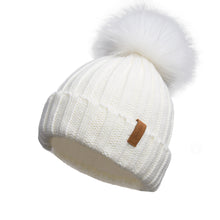 Load image into Gallery viewer, Knitted Beanie Hat with Fur Pom