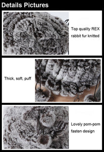 Women's Hats Knitted Real REX Rabbit Fur Beanie Hat 14603