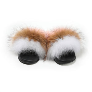 Fluffy Slides Furry Slipper Sandals (Flat-Multicolour)
