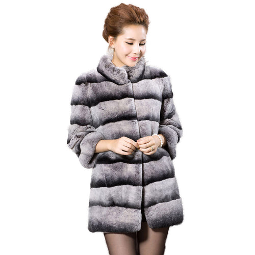 Women's Genuine Rabbit Fur Coat Women Half Sleeve Chinchilla Color Femal Overcoat