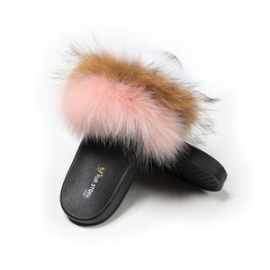 Fluffy Slides Furry Slipper Sandals (Flat-Multicolour)