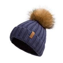 Load image into Gallery viewer, Knitted Beanie Hat with Fur Pom