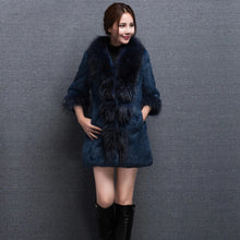 Load image into Gallery viewer, Real Rabbit fur Coat with Raccoon fur Collar and cuff 15152