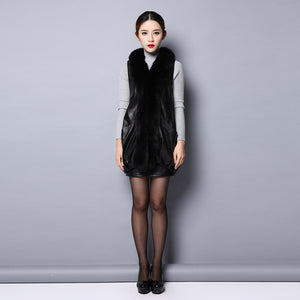 Genuine Leather Vest jacket for women winter real fox collar and placket UE 152117