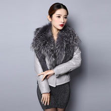 Load image into Gallery viewer, Genuine leather Jacket for women big Real raccoon fur collar 151246