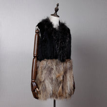 Load image into Gallery viewer, Women&#39;s Natural Fur Vest Rabbit Fur Knitted with Raccoon Collar 162100