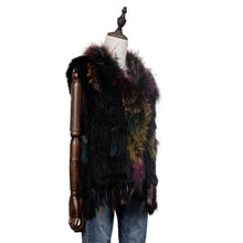 Load image into Gallery viewer, UE FS162117 knitted real rabbit fur vest raccoon fur collar for women