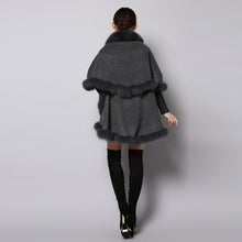 Load image into Gallery viewer, UE FS15726 Double face wool Cashmere Shawl Poncho for Women Fox fur Collar and Trim